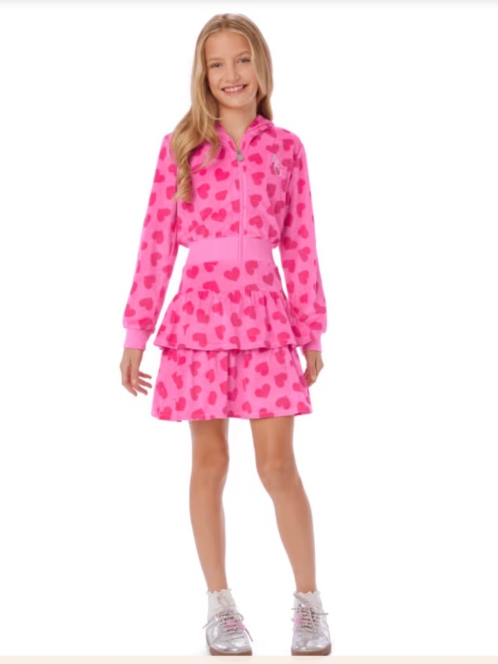 American Girl Truly Me Pink Hearts Velour Dress XS